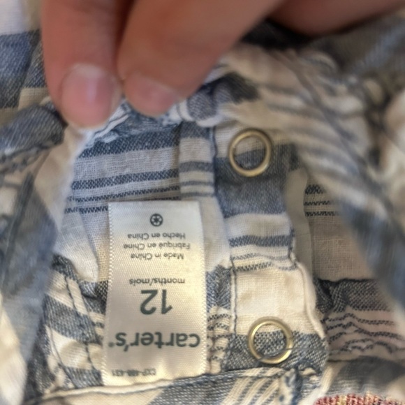 Carters cream and navy linen striped dress size 12 months - Picture 3 of 4